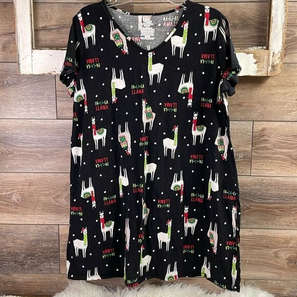 SECRET TREASURES Sleepwear Holiday FA LA LA LLama Nightshirt Size Large 14 / 18 - Picture 2 of 7